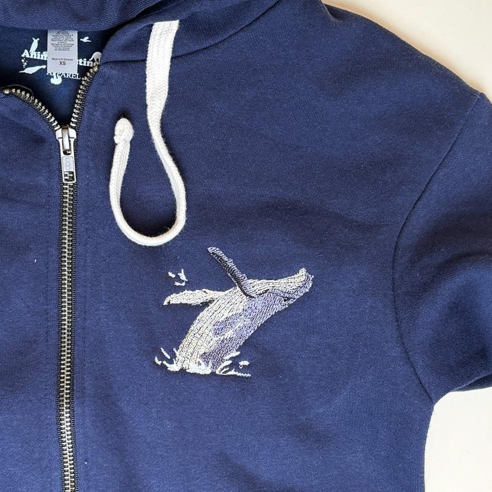 Embroidered Humpback Whale Zip Hoodie – Original Ocean-Inspired Design