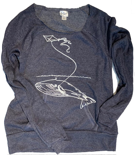 Womens Navy Whale Sweater - Whimsical Hand-Drawn Whale Design