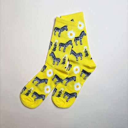 Womens Cotton Yellow Zebra Daisy Socks