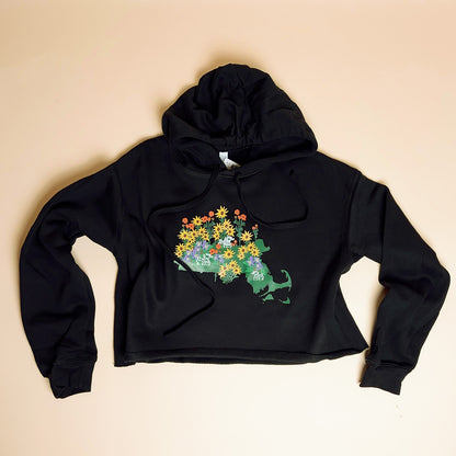 Massachusetts State Wildflower Ladies' Cropped Fleece Hoodie