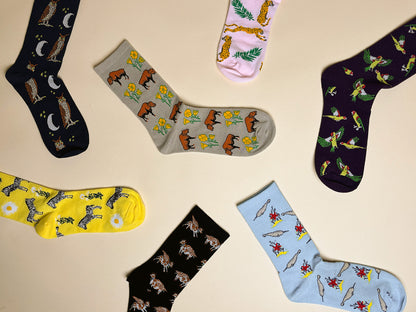 Mens Cotton Flying Cow Black Socks