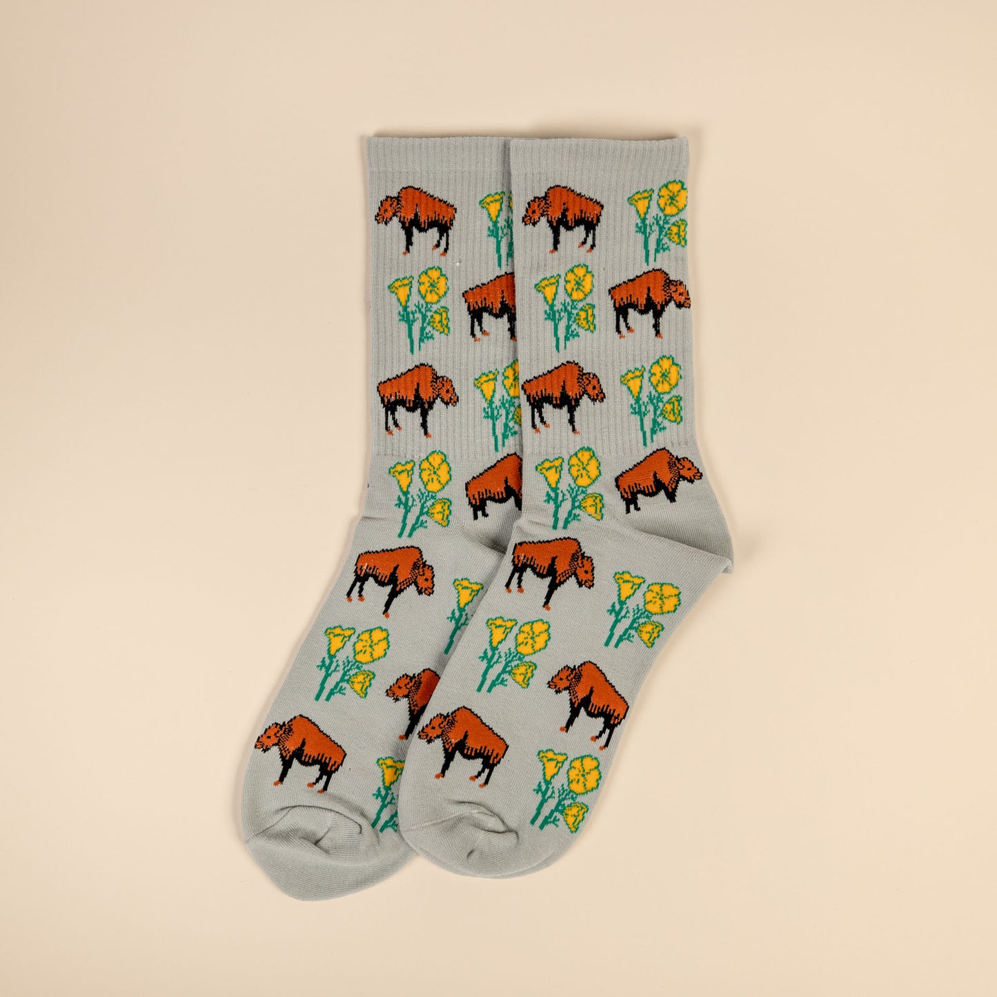 Buffalo Bison Cotton Socks with California Poppies Women Size