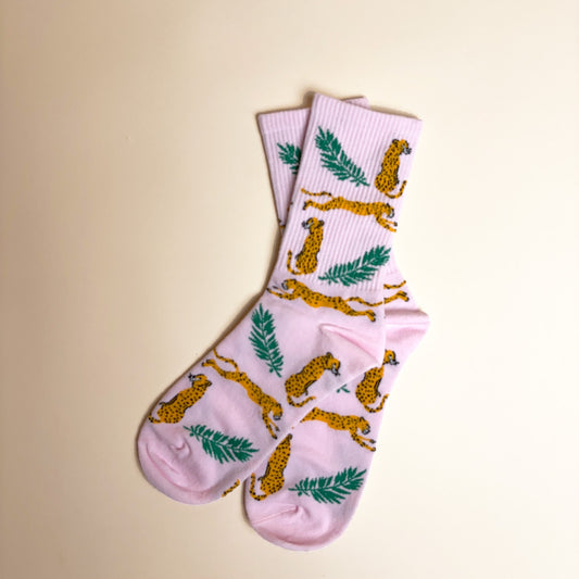 Womens Cotton Pink Cheetah Socks