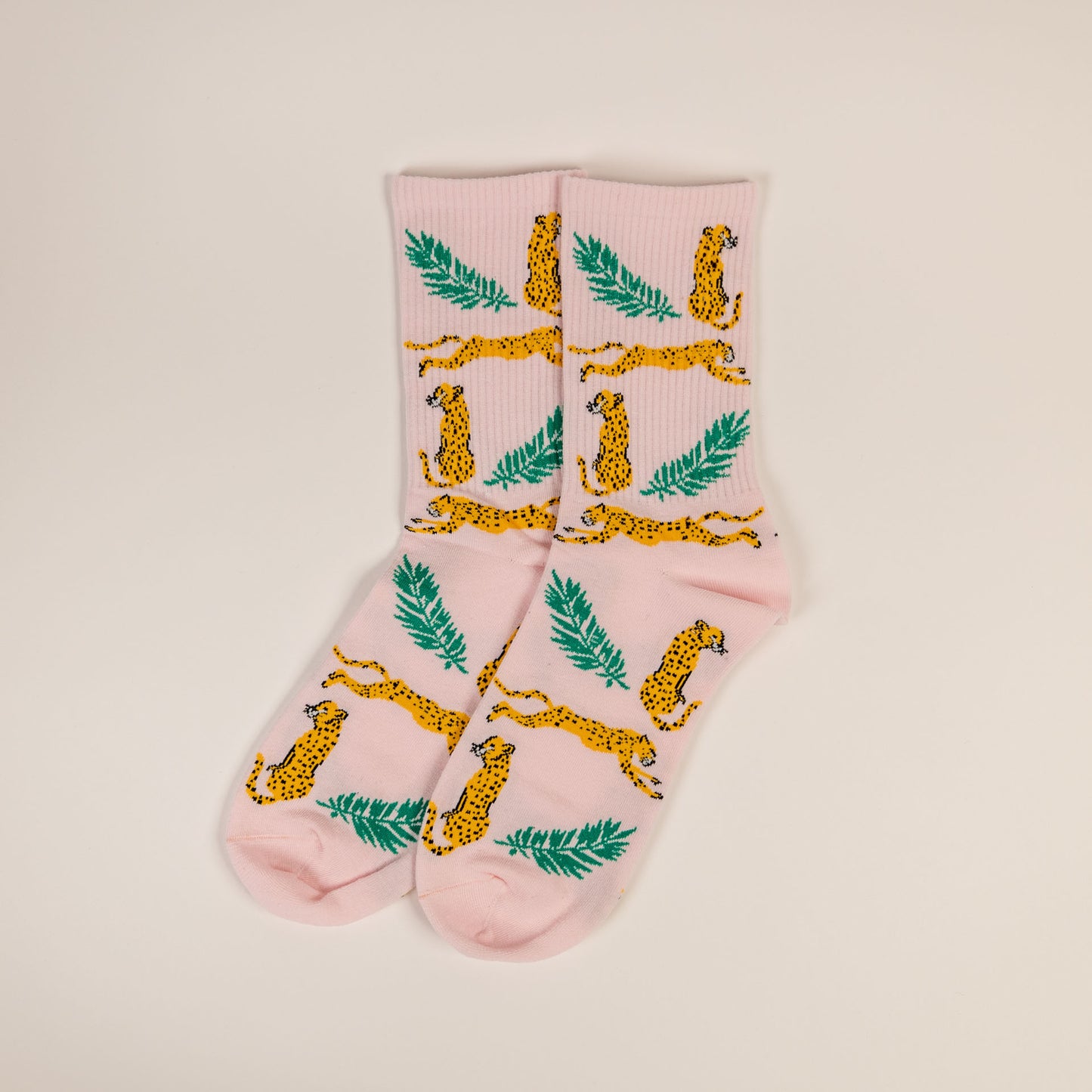 Cheetah Palm Pink Cotton Socks Women One Size