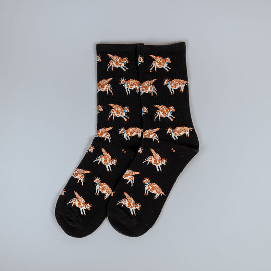 Flying Brown Cow Cotton Socks Mens One Size