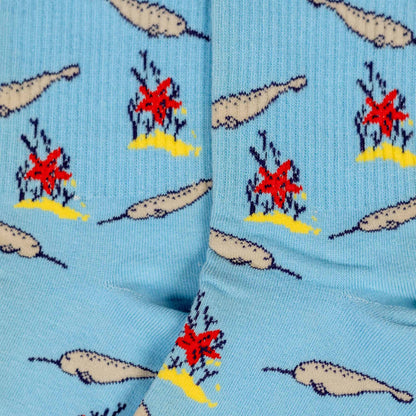 Narwhal-Themed Fun Print Blue Cotton Socks for Women