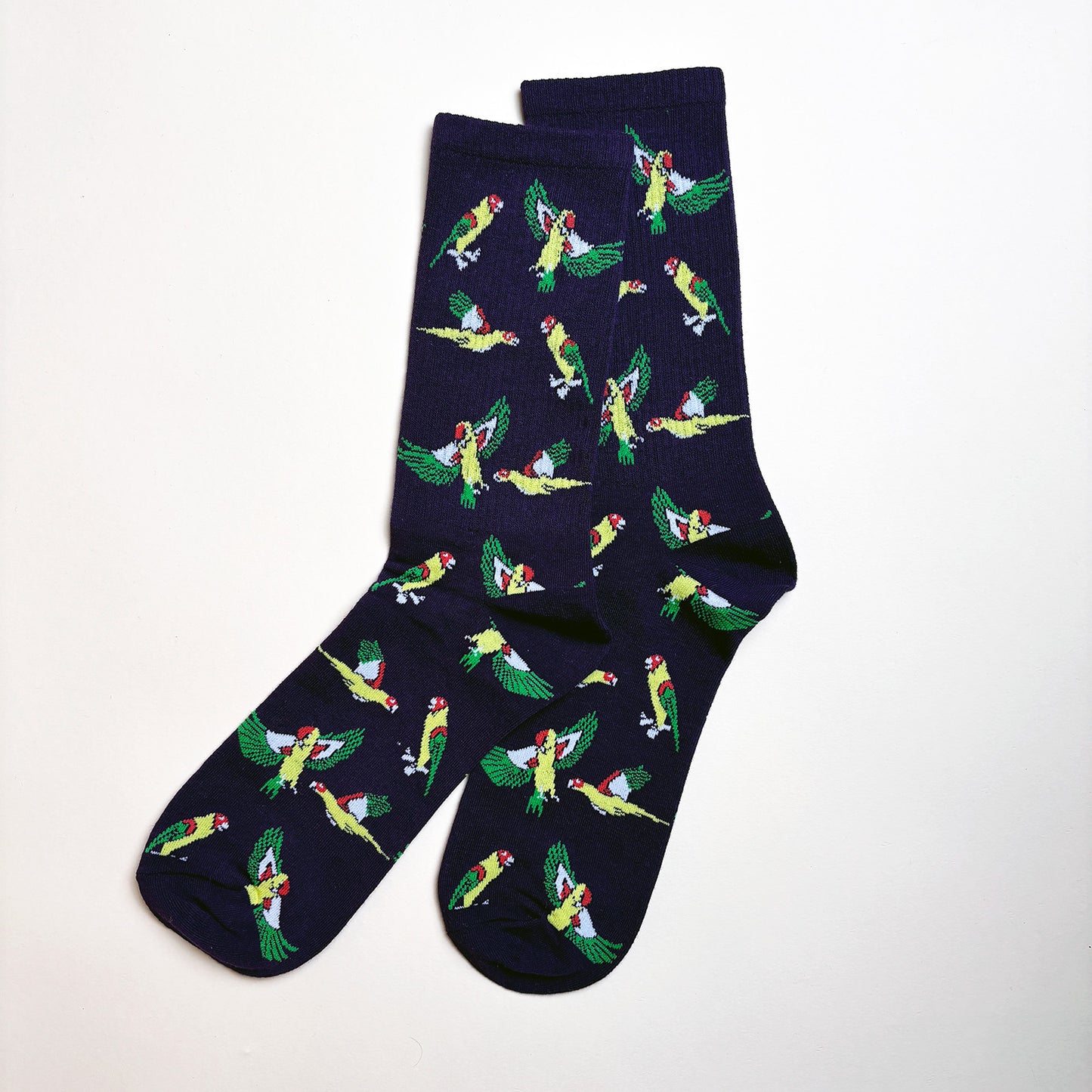 Women Cotton Purple Flying Parrot Socks