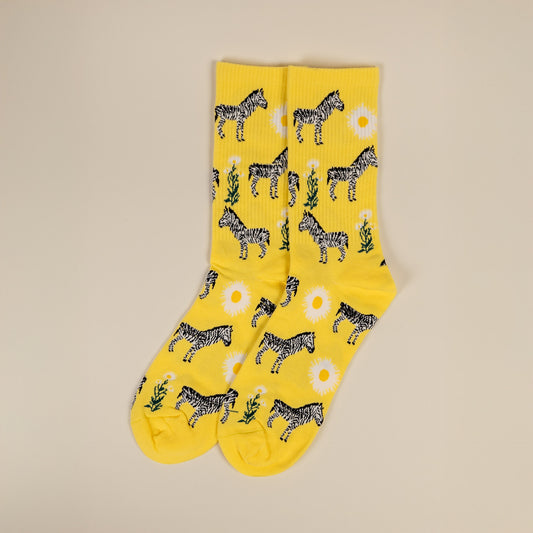 yellow zebra daisy cotton socks mens