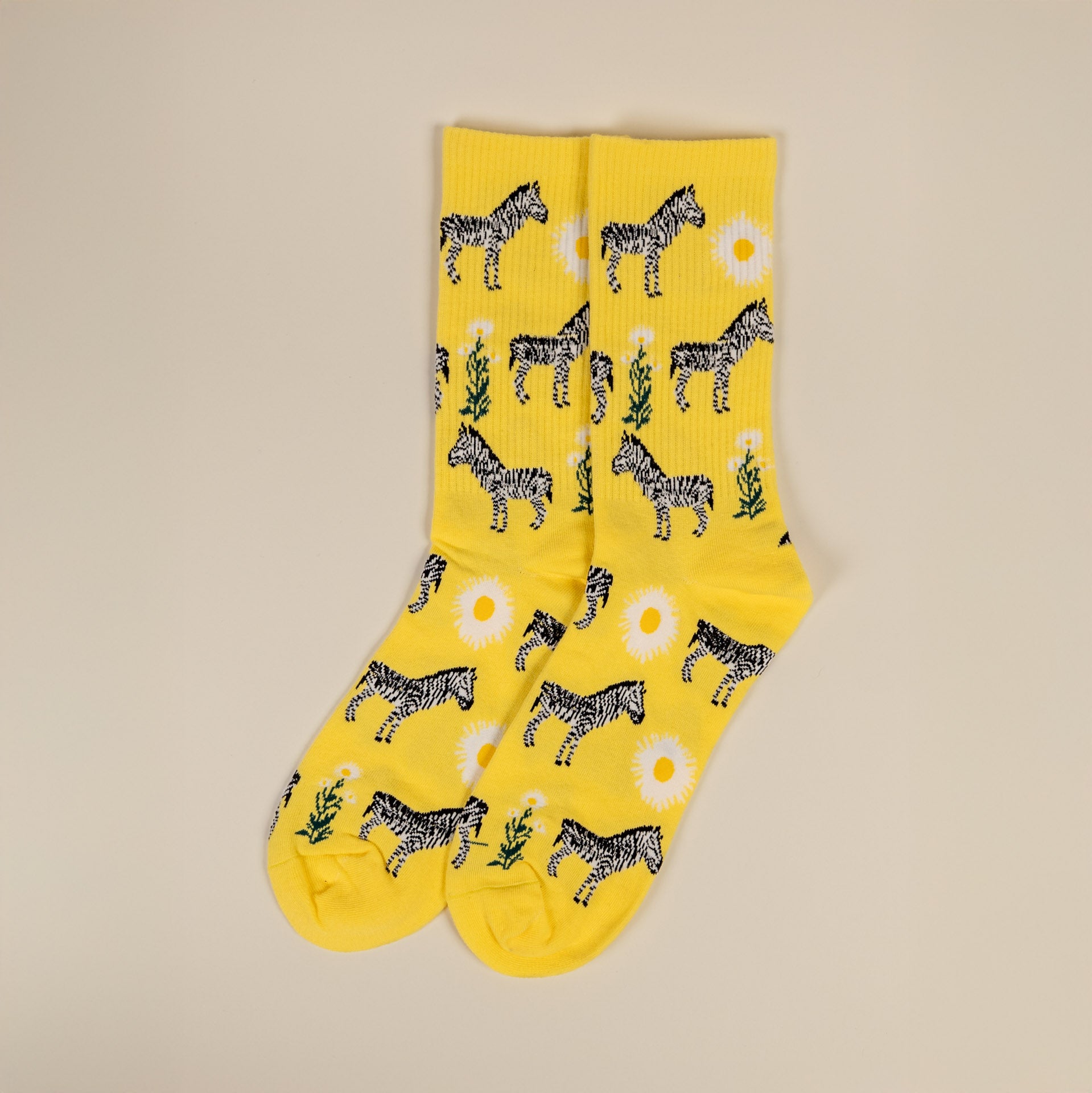 yellow zebra and daisy cotton socks womens