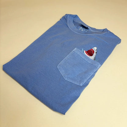 Embroidered Shark Pocket Tee - Unisex Cotton Comfort Colors