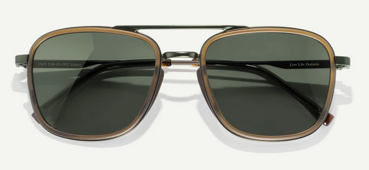 aviator style brown frames with dark grey lenses