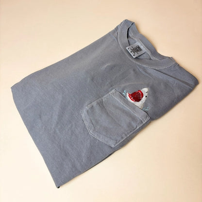 Embroidered Shark Pocket Tee - Unisex Cotton Comfort Colors