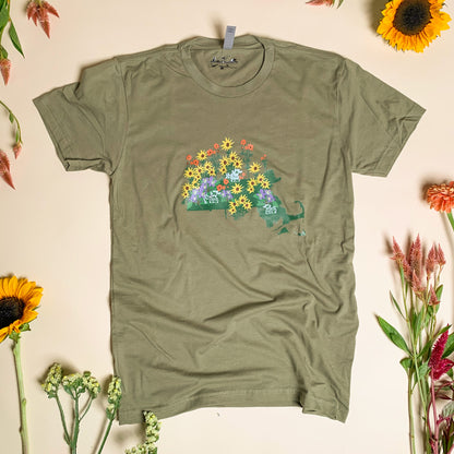 Unisex Tee Featuring Massachusetts State Wildflower Design