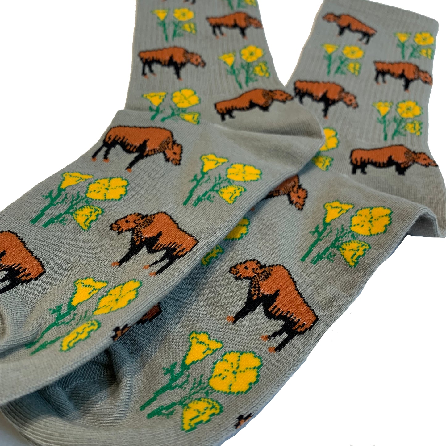 Mens Cotton Grey Buffalo Poppy Socks