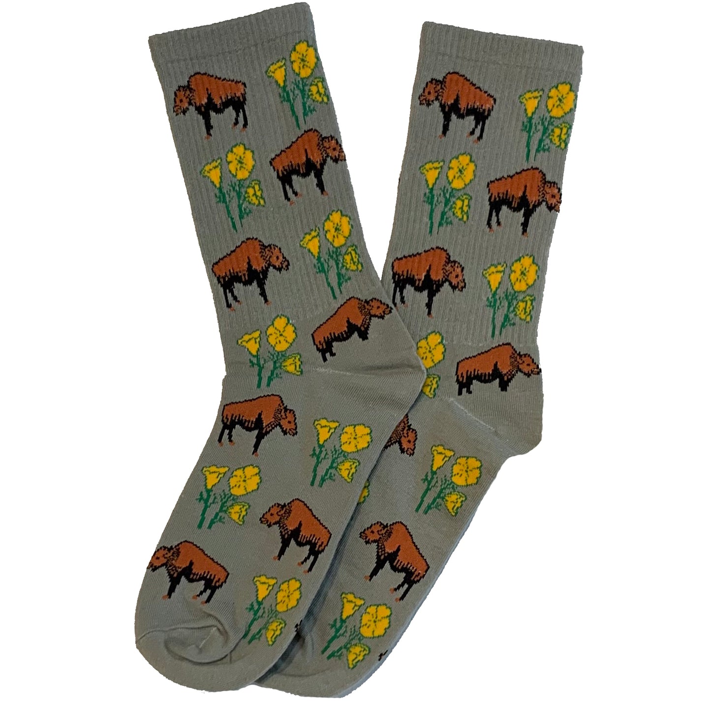 Mens Cotton Grey Buffalo Poppy Socks