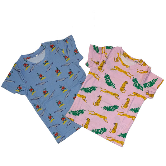 Kids Cotton Tshirt Bundle- Cheetah and Narwhal print