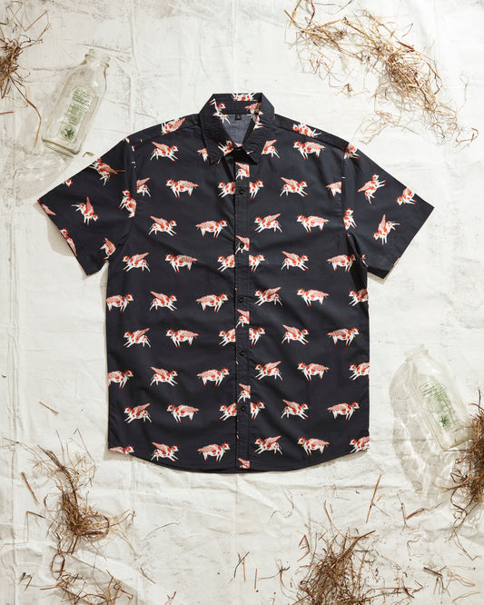 Unique Animal Button-Up Shirt with Cowprint Design - Flying Cows