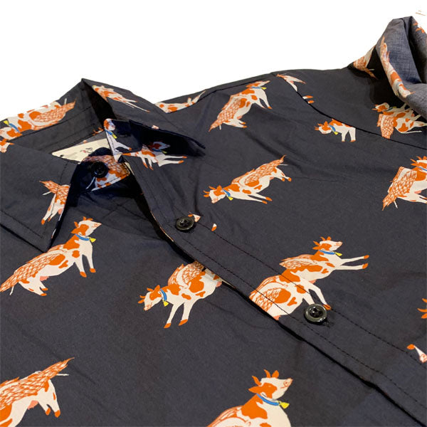 Unique Animal Button-Up Shirt with Cowprint Design - Flying Cows