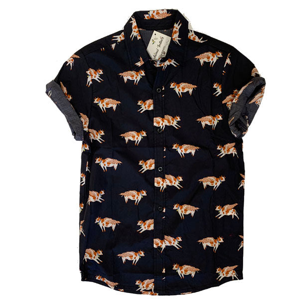 Unique Animal Button-Up Shirt with Cowprint Design - Flying Cows