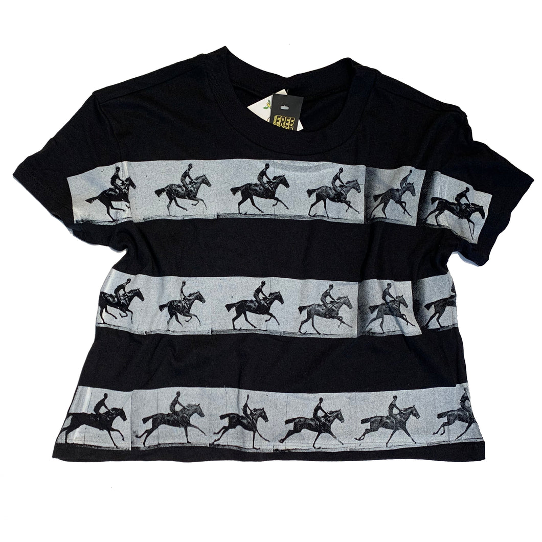Womens Black Horse Motion Picture Crop Shirt