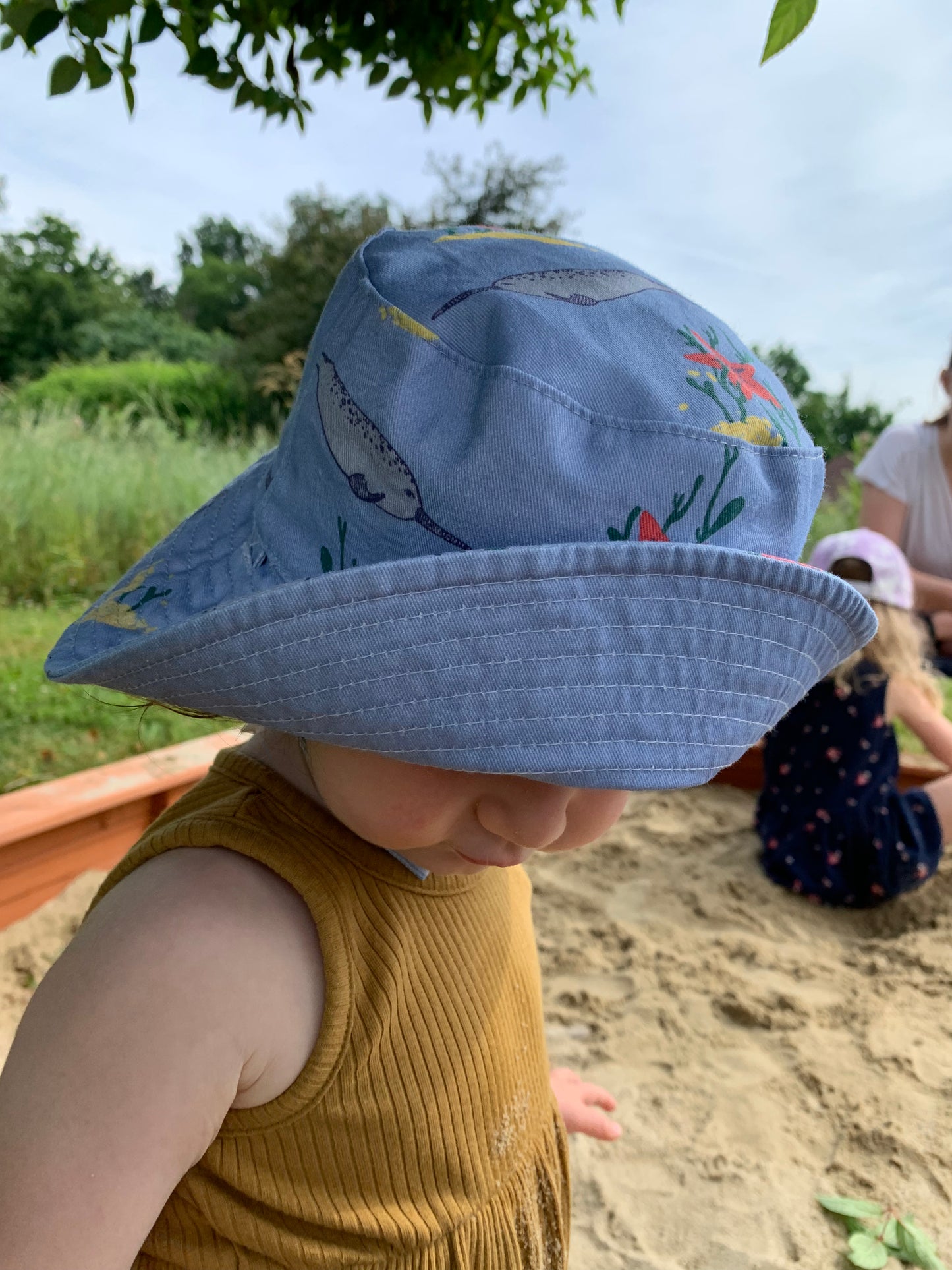 Baby Reversible Blue Narwhal Bucket Hat