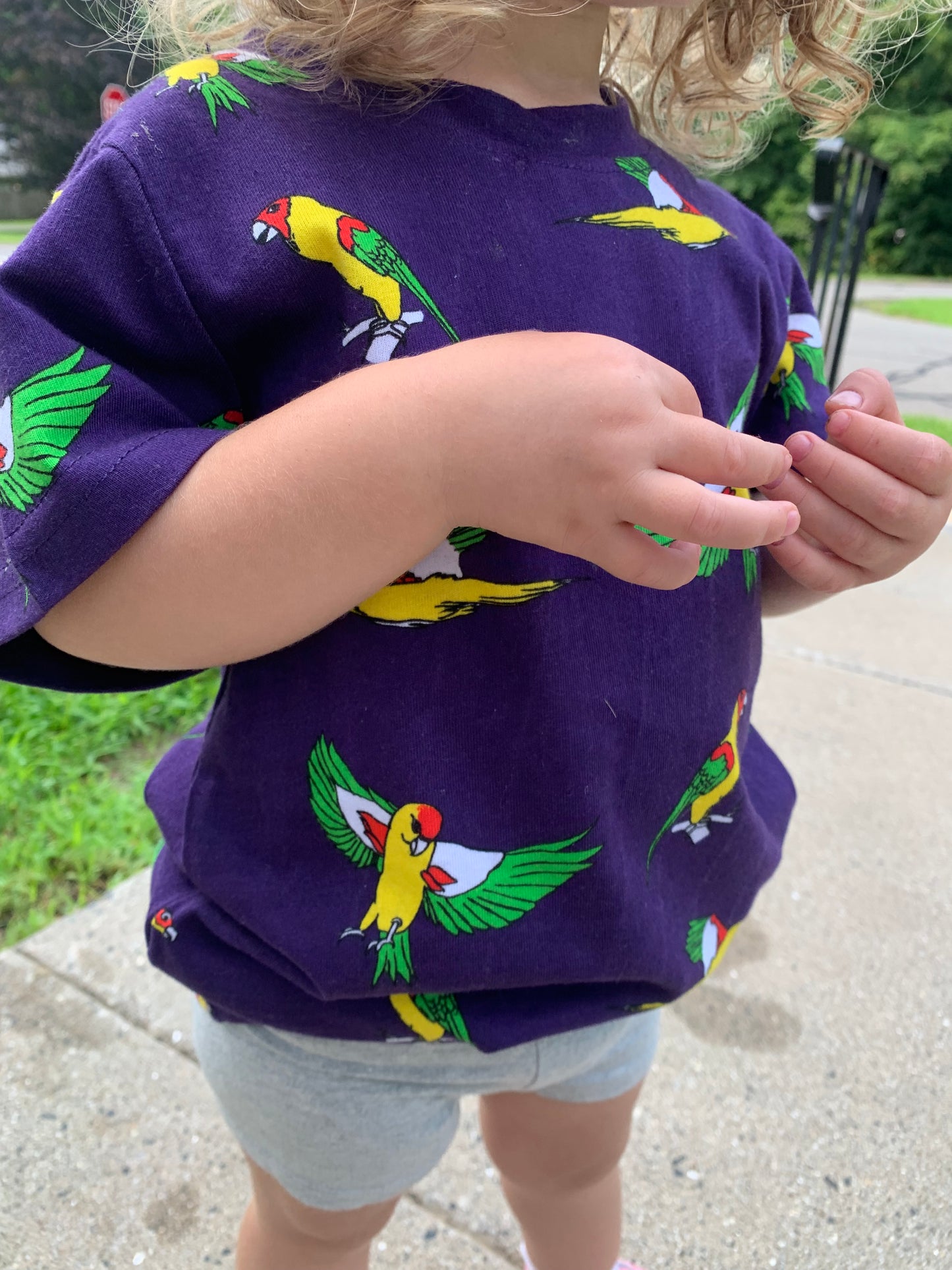 Kids Flying Parrots Midnight Purple Cotton Tee