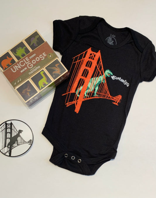 San Francisco Dinosaur On Golden Gate Bridge onesie