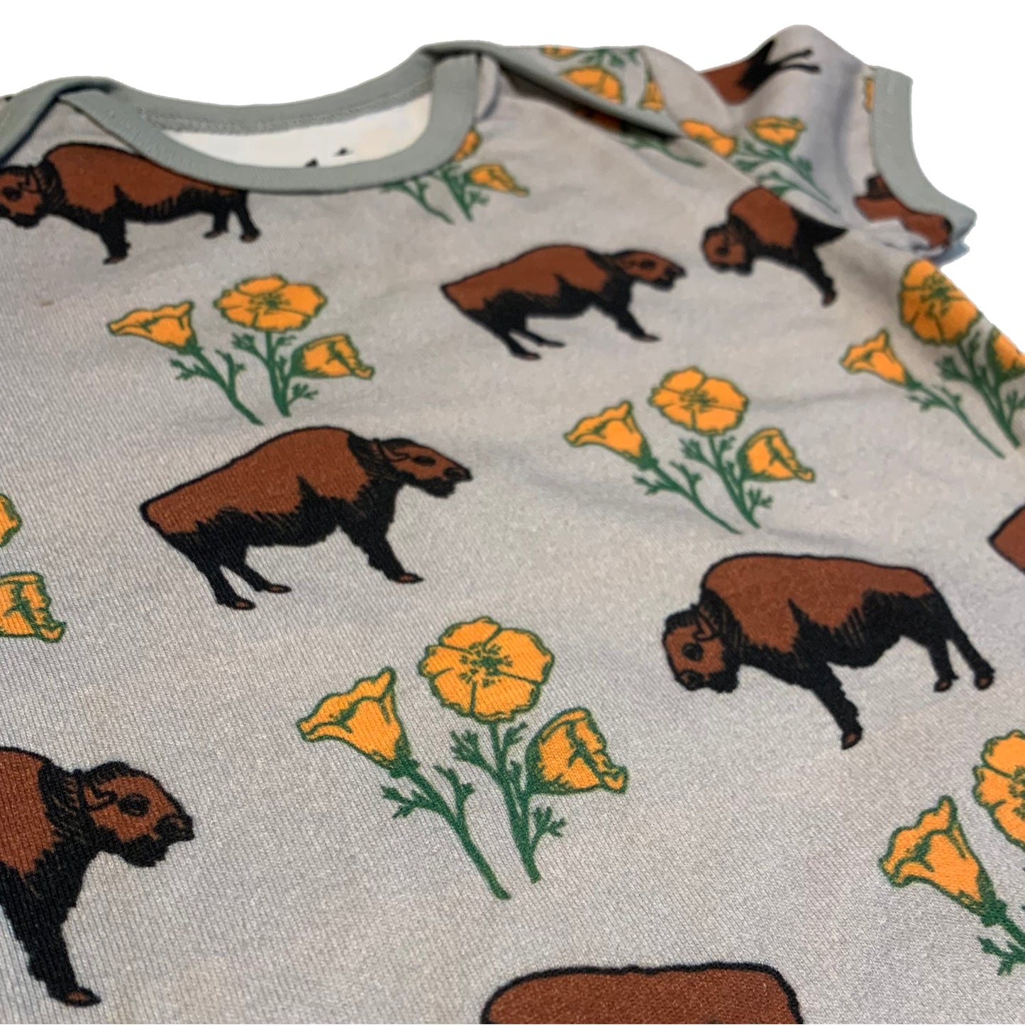 Kids Buffalo With Poppies Grey Cotton Tee