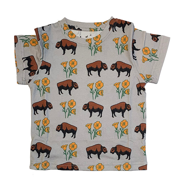 Kids Buffalo With Poppies Grey Cotton Tee