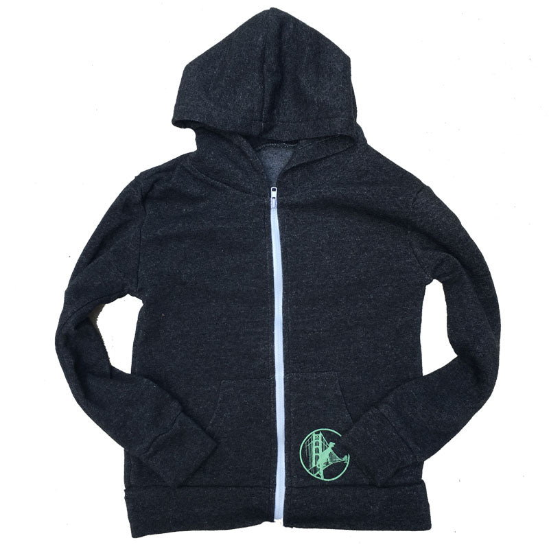 Kids' Heather Black San Francisco Dinosaur Fleece Zip Hoodie – Made in San Francisco