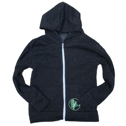 Kids' Heather Black San Francisco Dinosaur Fleece Zip Hoodie – Made in San Francisco