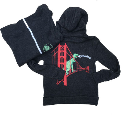 Kids' Heather Black San Francisco Dinosaur Fleece Zip Hoodie – Made in San Francisco
