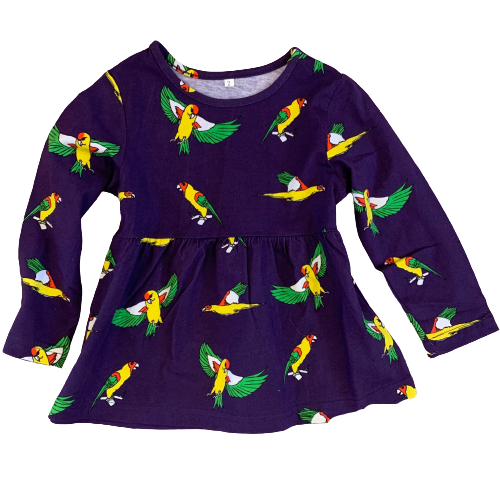 Kids Flying Parrots Midnight Purple Cotton Tunic
