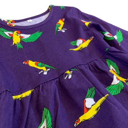 Kids Flying Parrots Midnight Purple Cotton Tunic