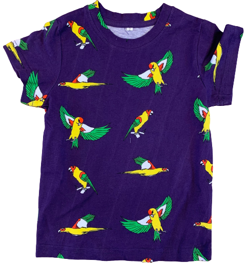 Kids Flying Parrots Midnight Purple Cotton Tee