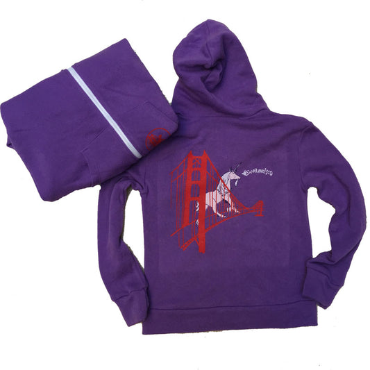 Kids Purple Unicorn Fleece Zip Hoodie – Made in San Francisco with Golden Gate Bridge Design