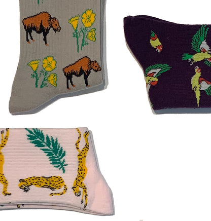 Mens Sock Bundle- Bison, Parrot and Cheetah Cotton Socks