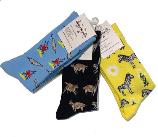 Mens Sock Bundle- Narwhal, Flying Cow and Zebra Print