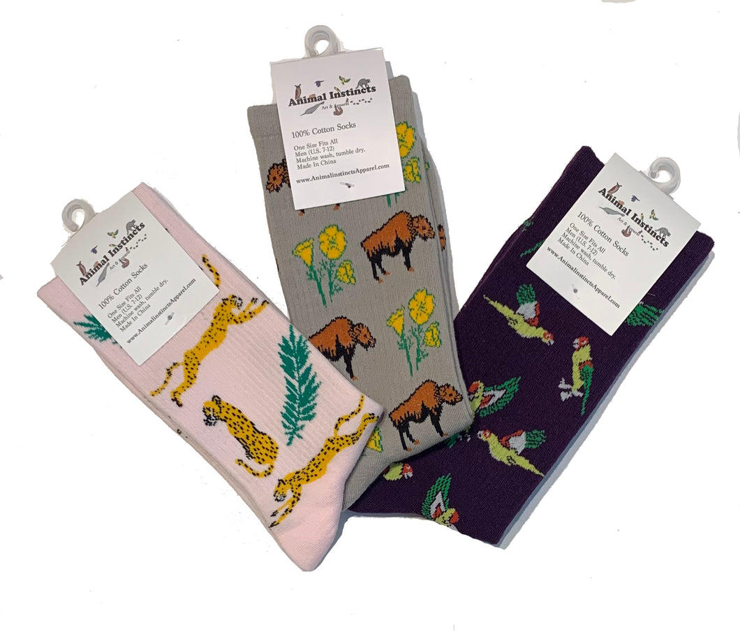 Mens Sock Bundle- Bison, Parrot and Cheetah Cotton Socks