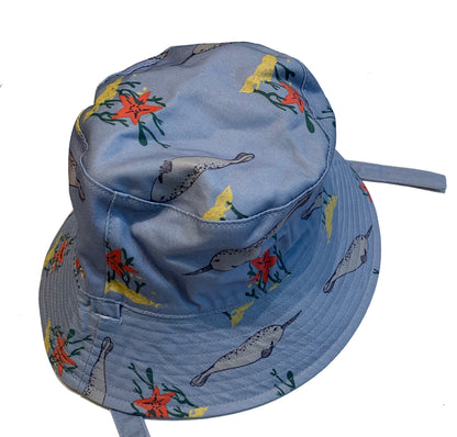 Kids Reversible Blue Narwhal Bucket Hats