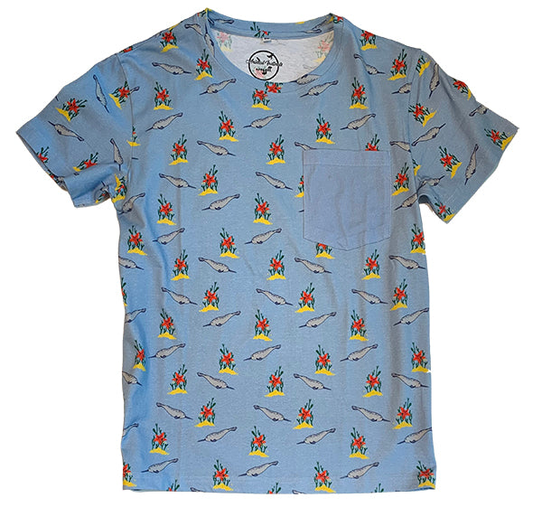 Unisex Ocean Blue Narwhal Cotton Pocket Tee