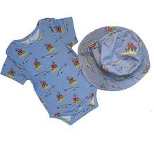 Narwhal baby cotton onesie pattern and reversible sunhat set.