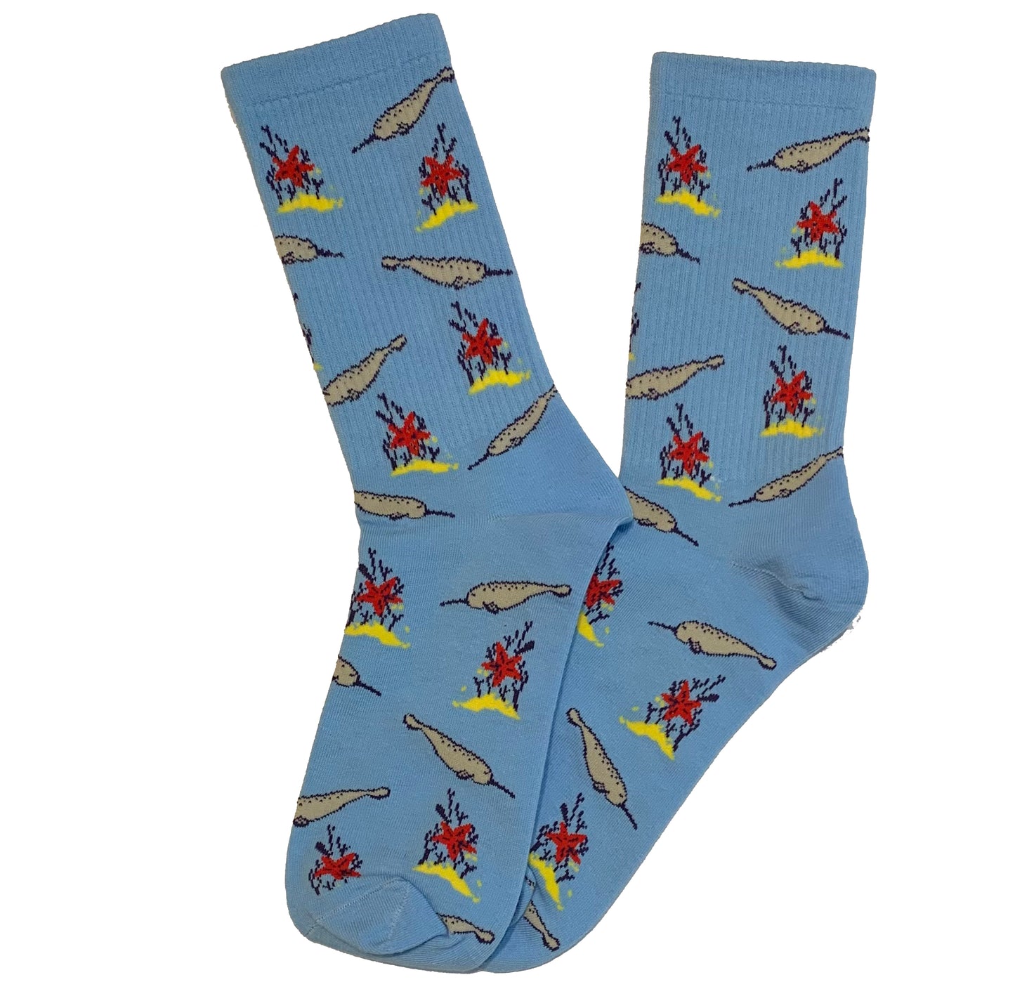 Narwhal-Themed Fun Print Blue Cotton Socks for Women