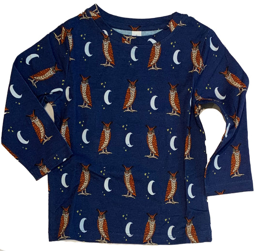 Kids Owl Moon Print Shirt Long Sleeve Unique Design