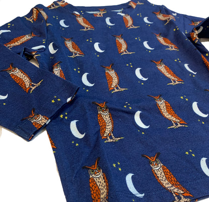 Kids Owl Moon Print Shirt Long Sleeve Unique Design