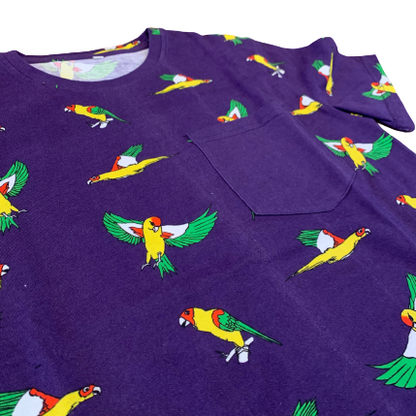 Unisex Flying Parrots Midnight Purple Cotton Pocket Tee