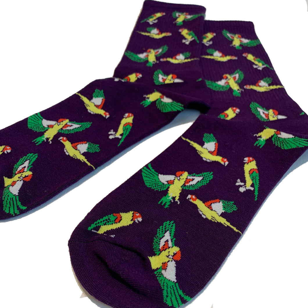 Mens Cotton Purple Parrot Socks