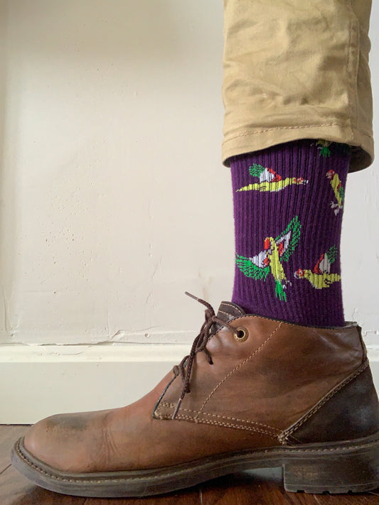 Parrot Purple Cotton Socks Mens One Size