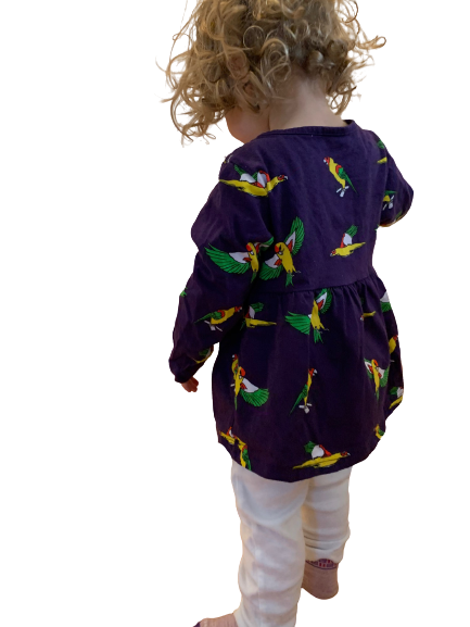 Kids Flying Parrots Midnight Purple Cotton Tunic