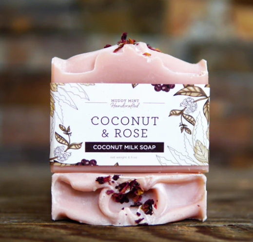 Coconut & Rose Soap, Bergamot + Geranium, Natural, Palm Free, Vegan